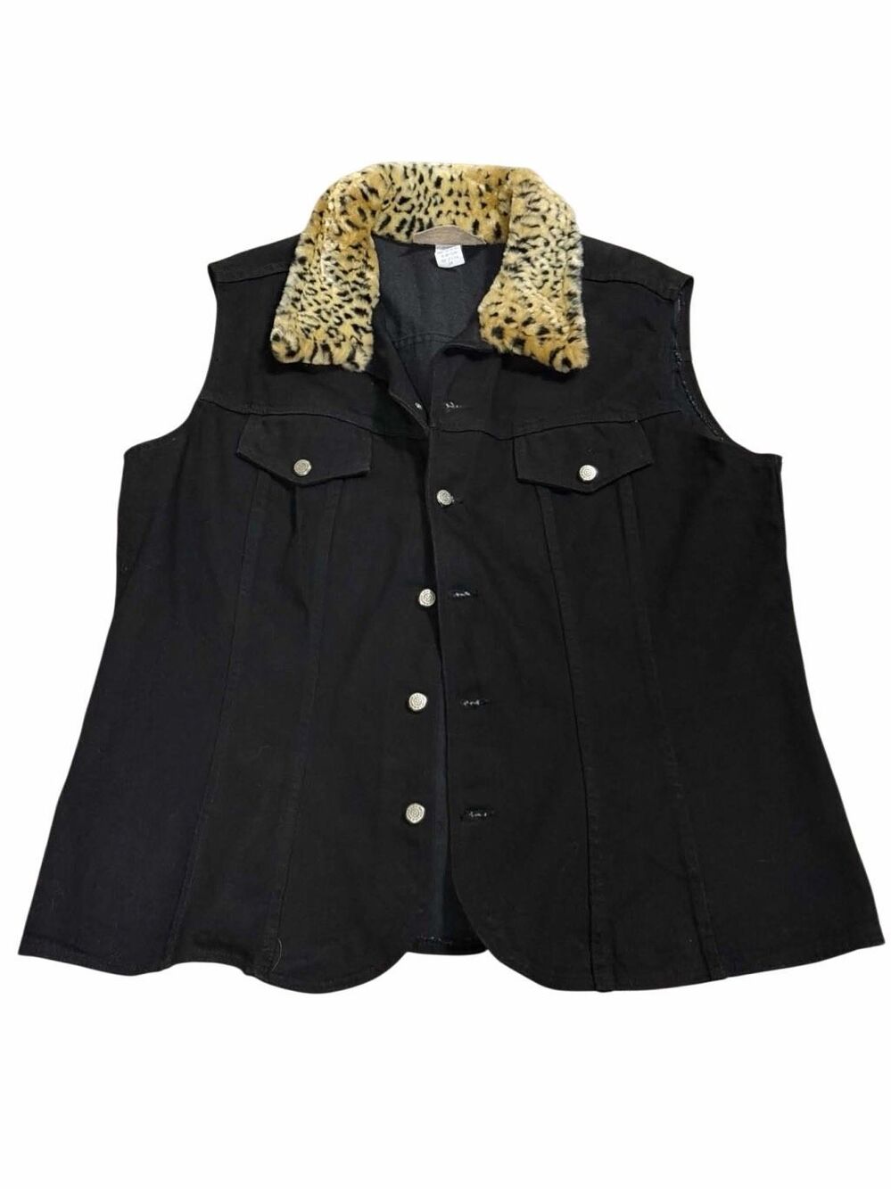 Vintage Painted Pony Women’s 1X 24.5x22 Black Denim Faux Fur Vest